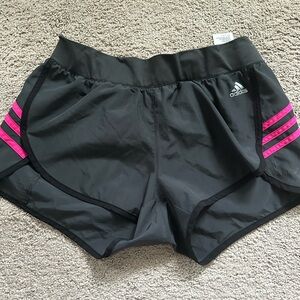 Adidas Women's Athletic Shorts in Black with Pink Stripes